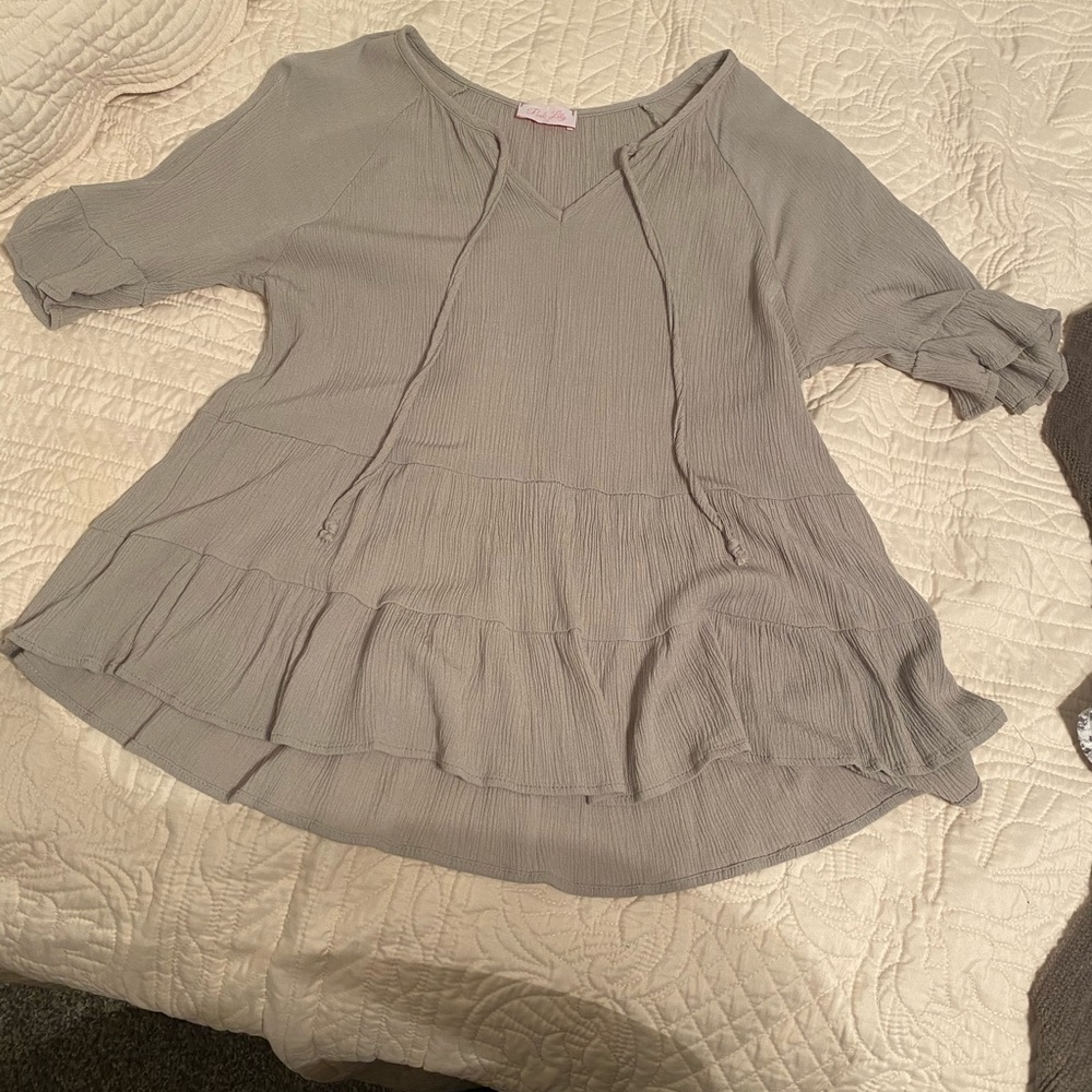 Pink Lily Sage Green Blouse - Size Large